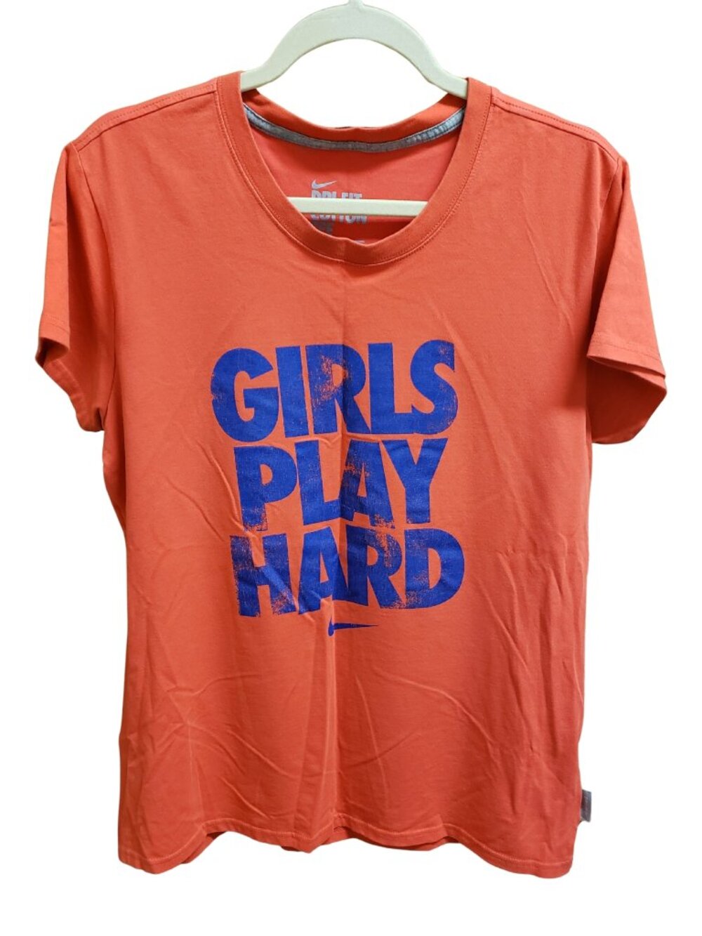 Nike Dri-FIT Cotton "Girls Play Hard" Graphic Tee Coral/Purple Size XL
